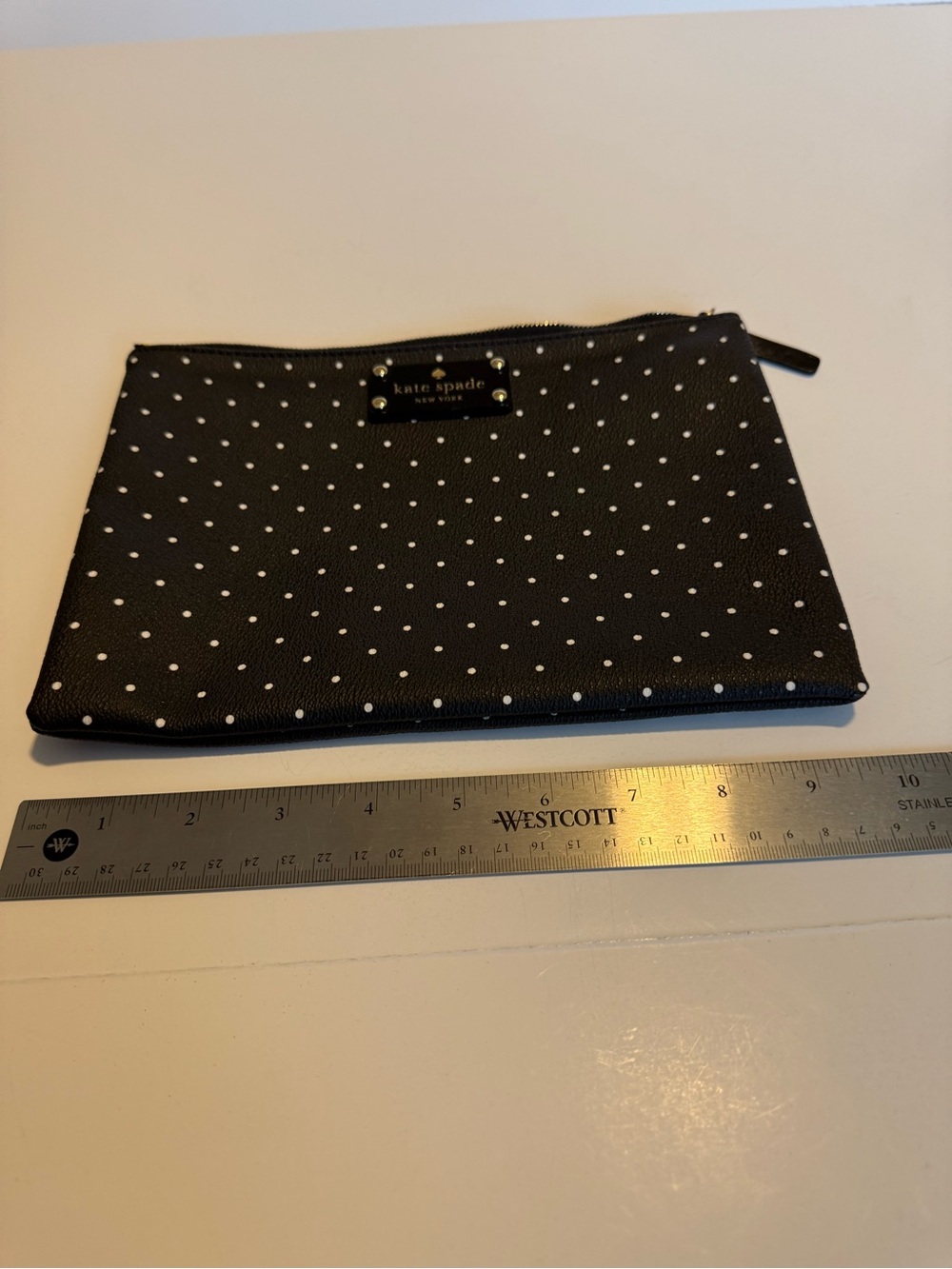 kate spade Black with White Polka Dot Zip Card Pouch